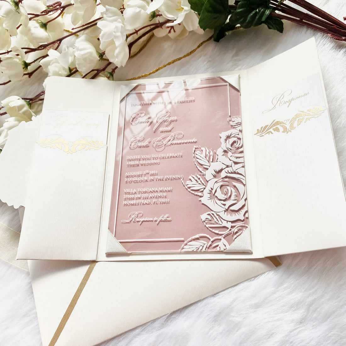 White and Dusty Rose Color Door Style Acrylic Invitations – My Printman
