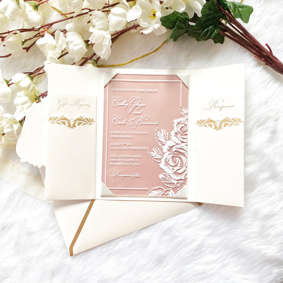 White and Dusty Rose Color Door Style Invitations
