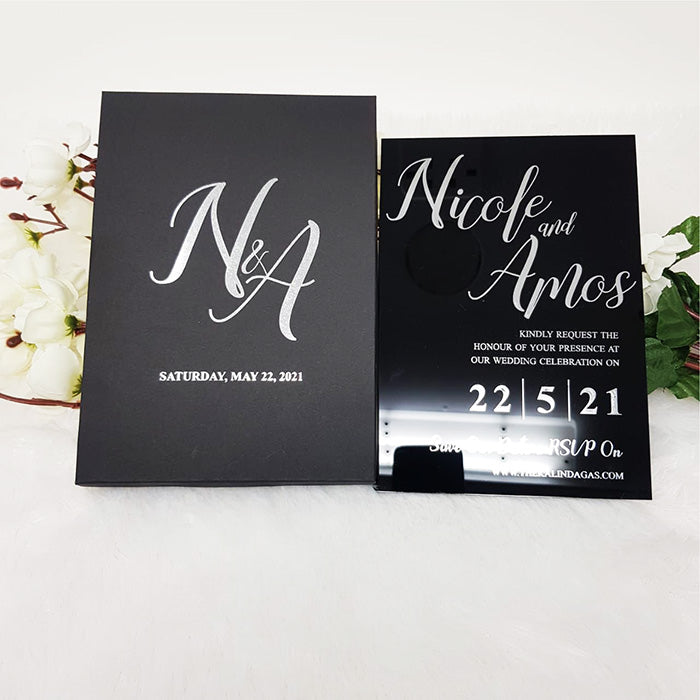 Luxury Black & Silver Box with Black Acrylic Wedding Invite