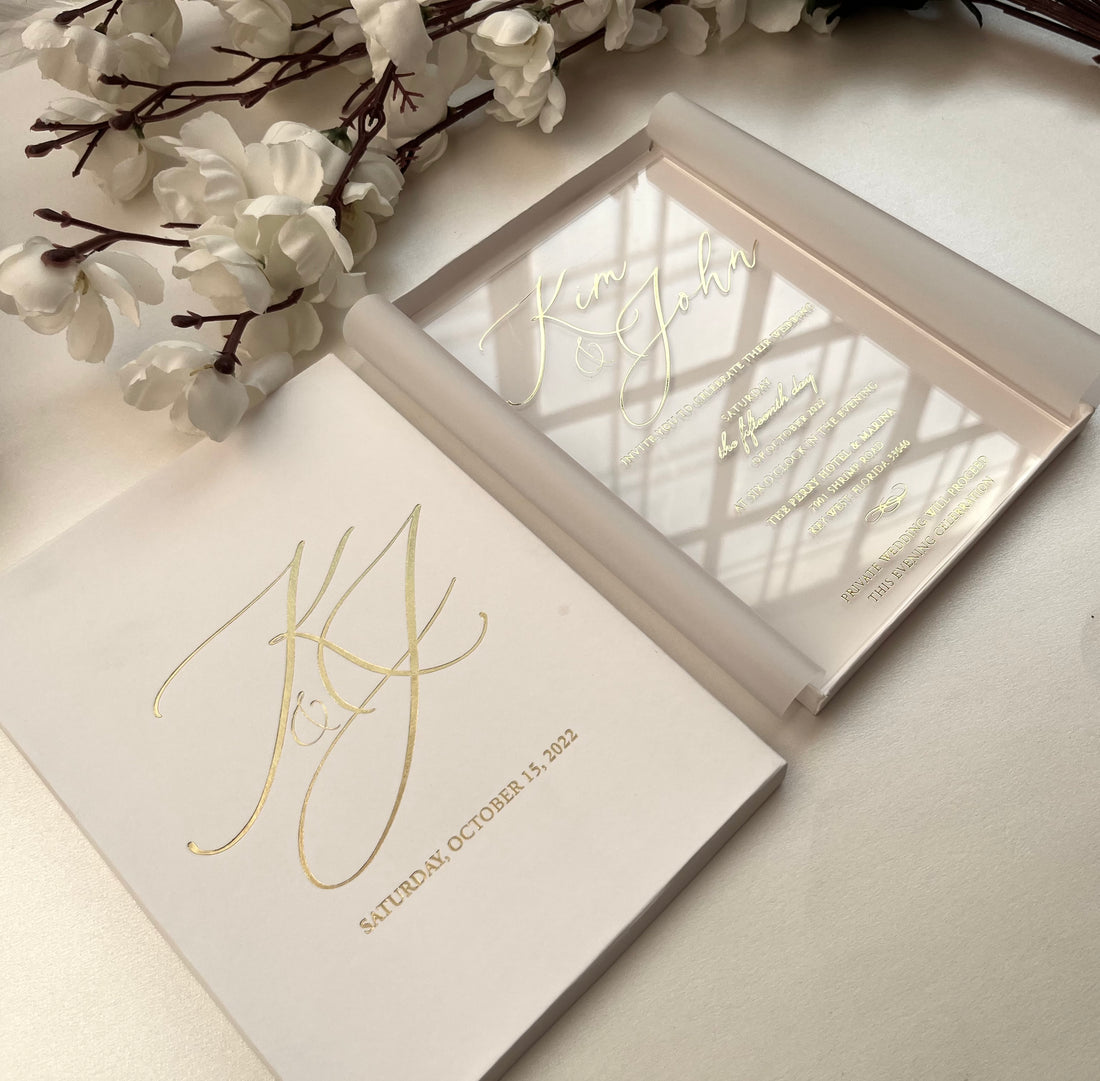 Elegance Scroll Custom Invitations, Real Gold Foil, Imprinted Scroll  Invitations, Boxed Embossed Wedding Invitations, Holographic Foil Print 